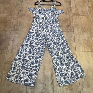 LOFT Jumper White Blue Floral Wide Legs Sleeveless Lined Sz 10 NWT $100